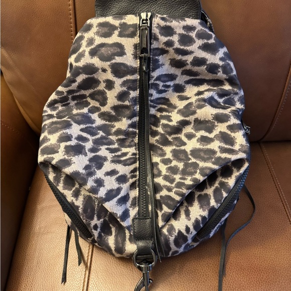 NWT Rebecca Minkoff Julian, mini leopard print backpack in black and gray nylon main image 13